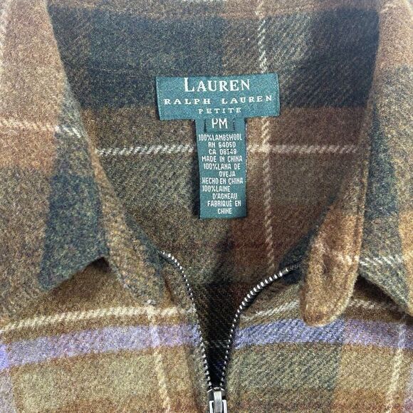 Lauren Ralph Lauren 100% Lambswool Plaid Zip Up Jacket Women’s Petite Medium - Picture 3 of 16